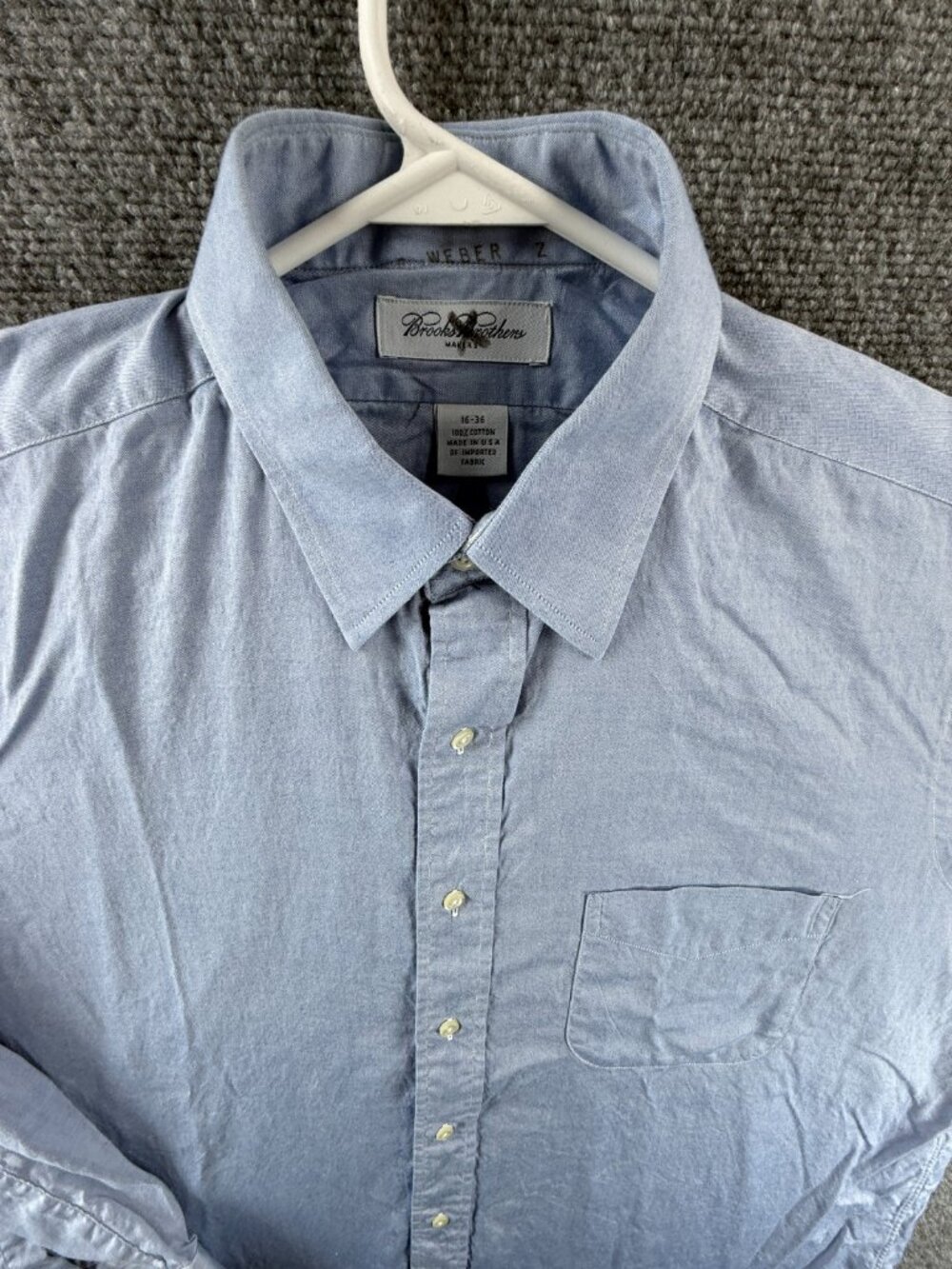 Brooks Brothers Makers USA Cotton 16 36 Blue Shirt Solid Pocket Office Preppy